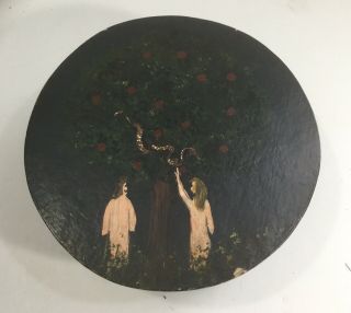 Vintage Pennsylvania Folk Art Adam And Eve Painting On Pantry Box 8