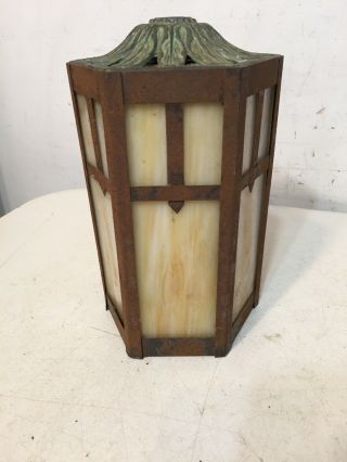 Antique Arts & Crafts Era Slag Glass Lamp Shade For Bridge Or Hanging Fixture