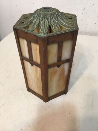 Antique Arts & Crafts Era Slag Glass Lamp Shade For Bridge Or Hanging Fixture 8