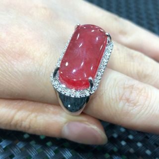 Rare Chinese Handwork S925 Silver & Red Jadeite Jade Saddle Shape No.  8 - 12 Ring