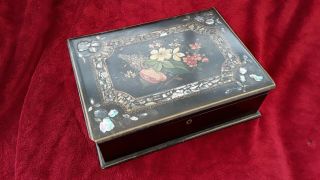Large Inlaid Victorian Papier Mache Sewing /jewellery/ Work Box