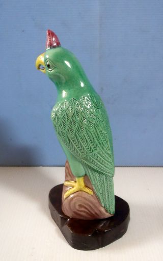 Vintage Chinese hand crafted turquoise blue parrot wood stand c.  early 1900 - s 4