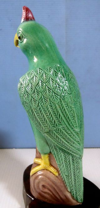 Vintage Chinese hand crafted turquoise blue parrot wood stand c.  early 1900 - s 5