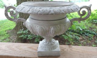 Vintage French Shabby Chic Ornate Handles Cast Iron Aluminum Urn Planter Pot