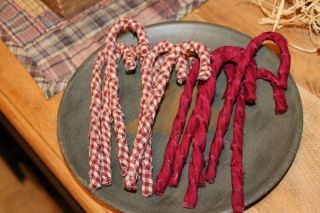Primitive Rag Wrapped Homespun Candy Canes Christmas Ornaments Set Of 12