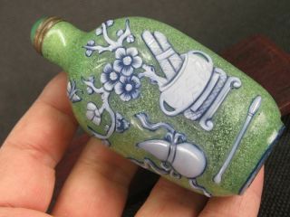 Chinese “Bo Gu” Carved Peking Overlay Glass Snuff Bottle 2