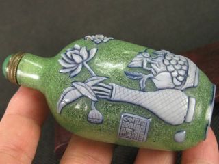 Chinese “Bo Gu” Carved Peking Overlay Glass Snuff Bottle 5