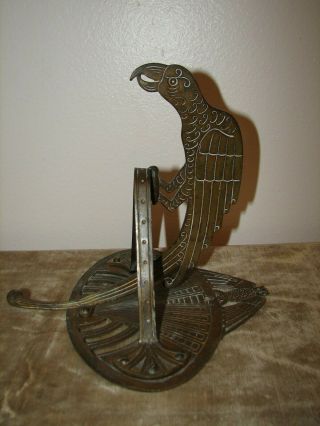 GREAT Antique BRASS Wall Hook ? ART DECO BIRDS Owl and Parrot Design 7