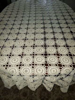 Vintage Crocheted Ivory Lacey Tablecloth Coverlet Bedspread 104x76 "