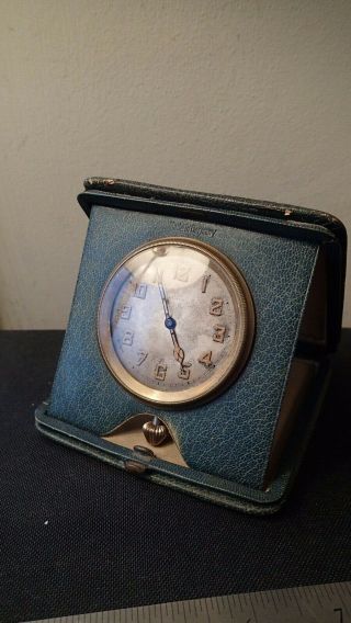Vintage Meyer Travel Automobile 8 Day Clock With Leather Case