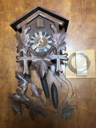 Old Wooden German Cuckoo Clock For Repair Or Parts