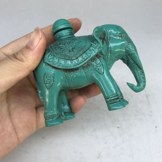 Pure hand - carved snuff bottle artificial turquoise elephant statue 2