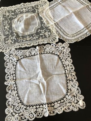 Antique Lace - Honiton Lace Handkerchief,  Valencienne Etc.