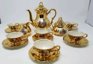 Vintage Bavaria Germany Tea Set W/courting Scenes Gold