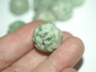 Vintage Carved Chinese Bead Green Jadeite Jade Stone Curling Dragon Round 18mm