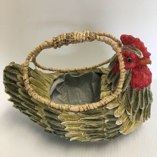 Vintage Chicken Basket Folk Art Farmhouse Decor Artistic Rolled & Cut Tissue