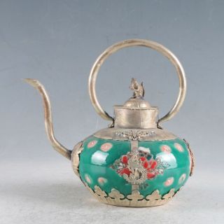 Chinese Painted Porcelain&silver Handmade Dragon&mouse Teapot Lzj106