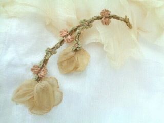 VICTORIAN FRENCH SILK CHIFFON FLOWERS ON FRENCH ROSETTE TRIM 2