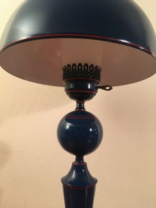 Vintage Blue Enameled Metal Hurricane Desk / Table Lamp post mid century 5
