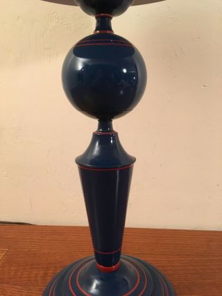 Vintage Blue Enameled Metal Hurricane Desk / Table Lamp post mid century 6