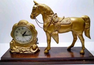 Vintage United Self Starting Shelf/mantle Clock Horse Gold