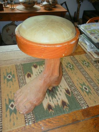 Unique Vintage Handmade Folk Art Foot Footstool Wooden Pine One Of A Kind