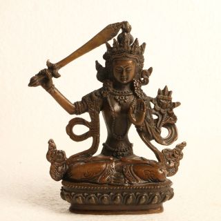 Chinese Copper Handwork Carved The Bodhisattva Manjusri Statue Kt0025