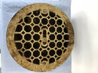 Rare Antique Round Cast Iron Floor - Through Ceiling Register Heat Grate Vent