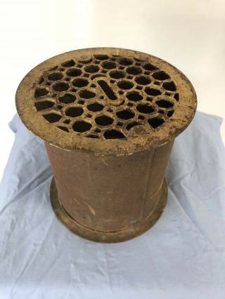 Rare Antique Round Cast Iron Floor - through ceiling Register Heat Grate Vent 2