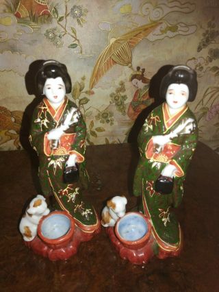 Antique Vintage Art Deco Ceramic Japanese Figurines Handpainted 19cms Decorative