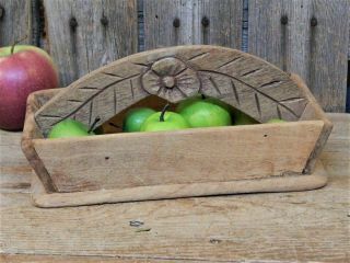 AAFA Small Antique Primitive Wood Carved Knife Box Tote Tray Carrier 3