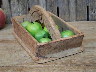 AAFA Small Antique Primitive Wood Carved Knife Box Tote Tray Carrier 4