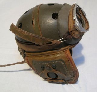 WWII U.  S.  Tanker helmet with earphones and goggles. 3
