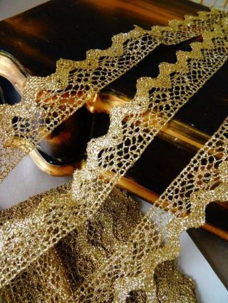 A Huge Length Antique Gold Metallic Lame Lace Trim C.  1930 