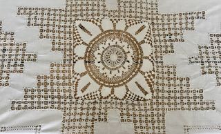 Stunning Vintage Antique Linen Exquisite Drawn Thread Work Tablecloth