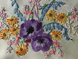 Gorgeous Vintage Linen Hand Embroidered Tablecloth Floral Displays