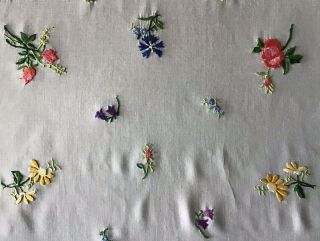 GORGEOUS VINTAGE VOILE HAND EMBROIDERED RUNNER/SHAWL FLORALS 7