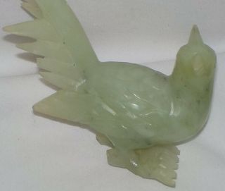 Antique Carved Celadon Jade Bird Statues Sculptures on Wood Stands 4