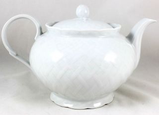 Large 40 Oz Teapot Bernardaud Limoges Porcelain China Vannerie Basketweave White