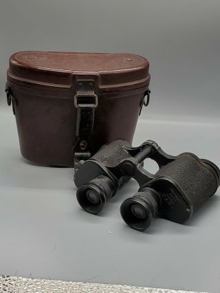 Vintage Wwii German Binoculars 1942 Marked Brown Bakelite Case