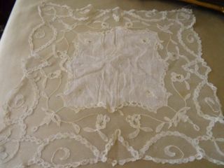 A Delightful Brussels Lace On Tulle Handkerchief C.  1890