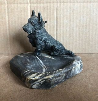 Vintage Art Deco Cold Painted Spelter Dog Lighter On Marble Ashtray