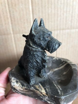 Vintage Art Deco Cold Painted Spelter Dog Lighter On Marble Ashtray 3