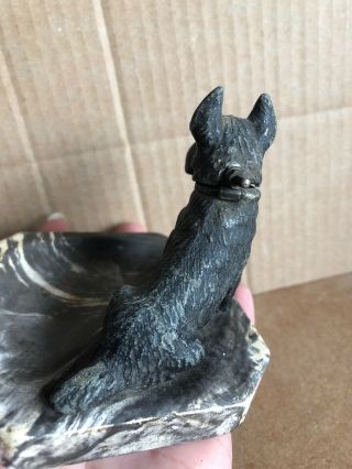 Vintage Art Deco Cold Painted Spelter Dog Lighter On Marble Ashtray 4