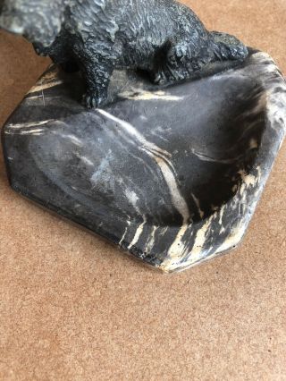 Vintage Art Deco Cold Painted Spelter Dog Lighter On Marble Ashtray 6