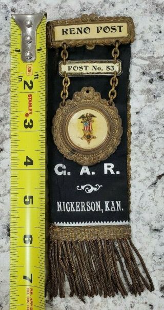 Rare Antique Grand Army Of The Republic Badge Reno Post 83 Knickerson Kansas