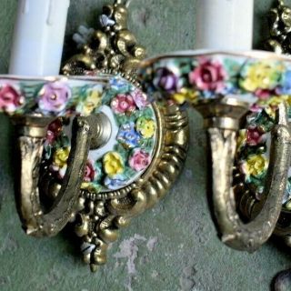 Vintage French Wall Lamps Porcelain Flowers Shabby Chic