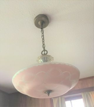 Vintage Art Deco Pale Pink Chandelier Ceiling Light Fixture 17 " - 4 Light Sockets