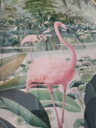 Vintage Mid Century Modern Flamingos & White Cranes Framed Picture 3