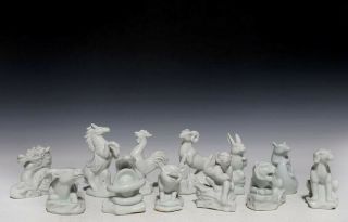 A Set Of Rare Chinese 12 Animals Zodiacs White Glaze Porcelain Statues 069gd